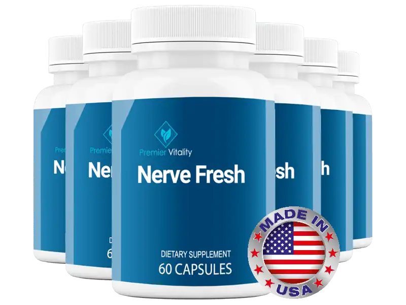 Nerve Fresh supplement bottles with blue product labels